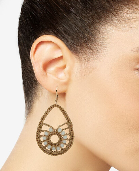 Gold-Tone White Crochet Bead Open Drop Earrings