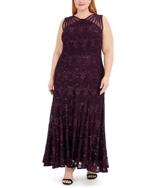 Plus Size Sequin Lace Gown