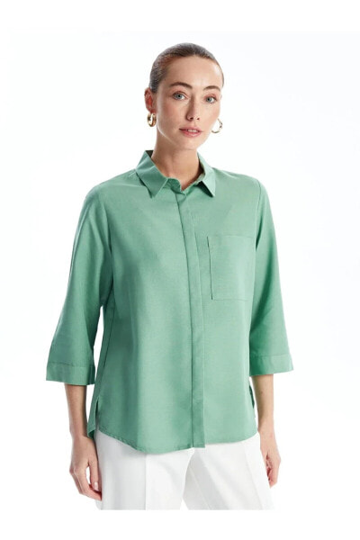 LCWAIKIKI Classic Düz Keten Karışımlı Kadın Gömlek