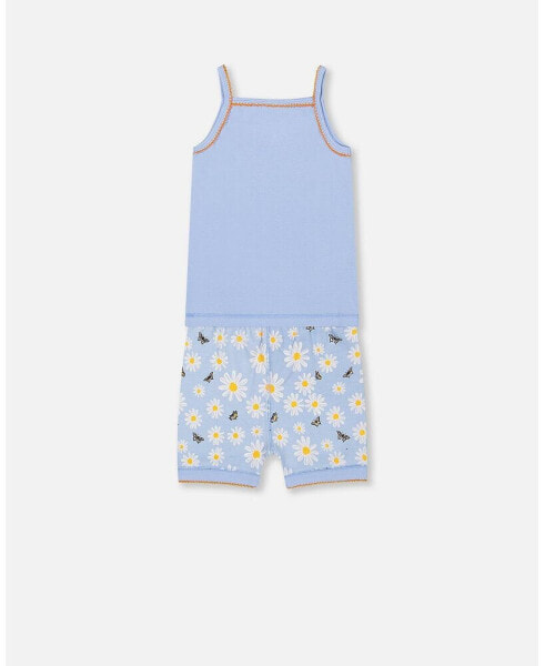 Baby Girl Organic Cotton Two Piece Pajama Set Baby Blue Printed Daisies - Infant