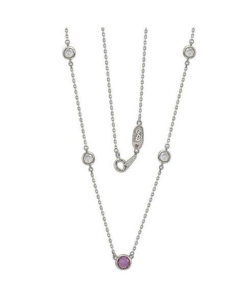 Pink Sapphire & Lab-Grown White Sapphire 5 Stone Station Necklace in Sterling Silver by Suzy Levian