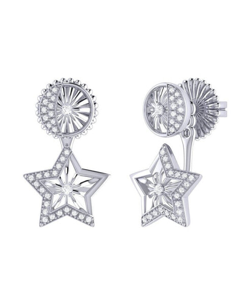 Lucky Star Design Sterling Silver Diamond Stud Women Earring