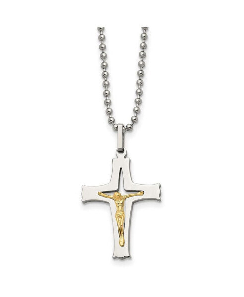 Chisel 14k Gold tone Accent Crucifix Pendant Ball Chain Necklace