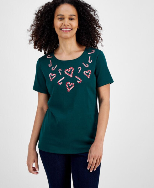 Women's Candy Cane Twist Short-Sleeve Top, Created for Macy's