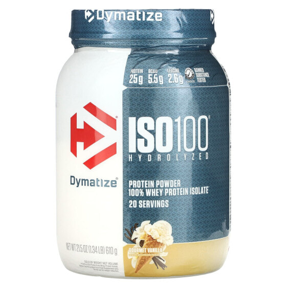 Dymatize, ISO 100, гидролизованный 100% изолят сывороточного протеина, ванильный вкус, 610 г (1,34 фунта)