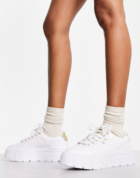 Puma Mayze Stack trainers in white and gold