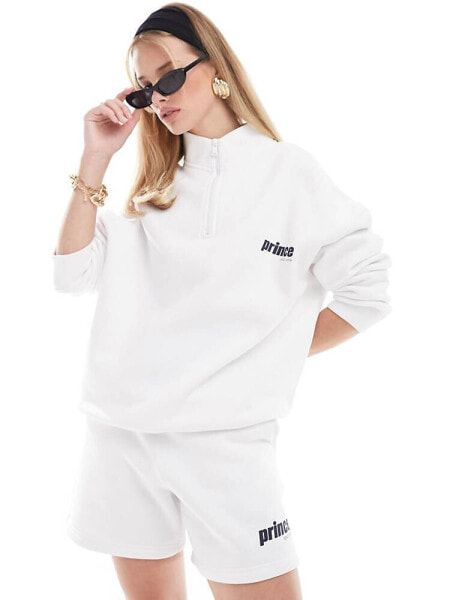 Prince co-ord half zip sweatshirt in white