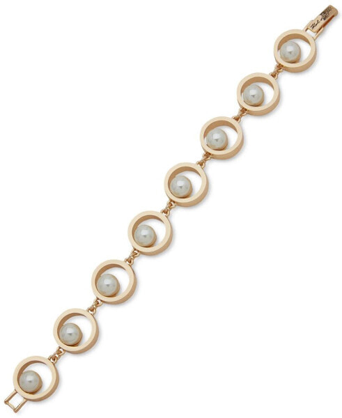Gold-Tone Imitation Pearl Circle Link Bracelet