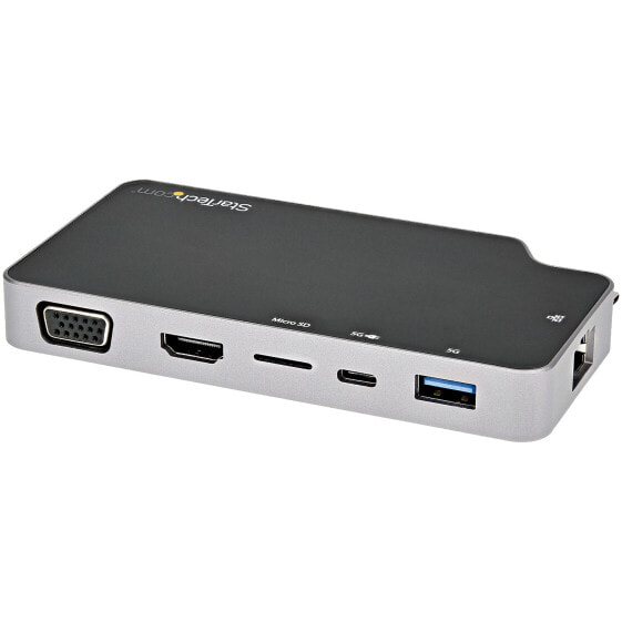 StarTech.com USB C Multiport Adapter - USB-C to 4K HDMI or VGA Video with 100W Power Delivery Pass-through - 2-Port 10Gbps USB Hub - MicroSD - GbE - USB 3.1 Gen 2 Type-C Mini/Travel Dock - Wired - USB 3.2 Gen 2 (3.1 Gen 2) Type-C - 100 W - 10,100,1000 Mbit/s - IEEE 80