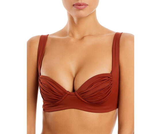 Palm Womens Kelly Pleated Underwire Bikini Swim Top Cinnamon Size Medium