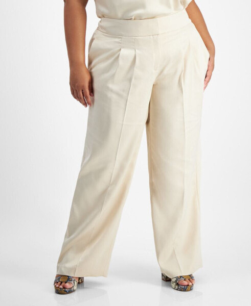 Plus Size High-Rise Wide-Leg Satin Pants, Created for Macy's