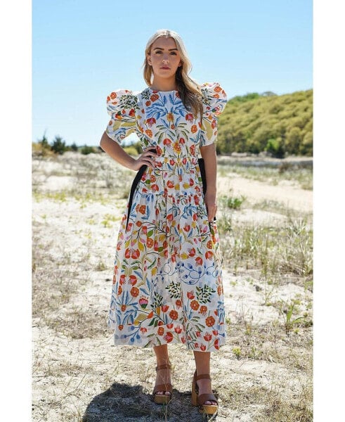 Summer Flower Cotton Midi Dress