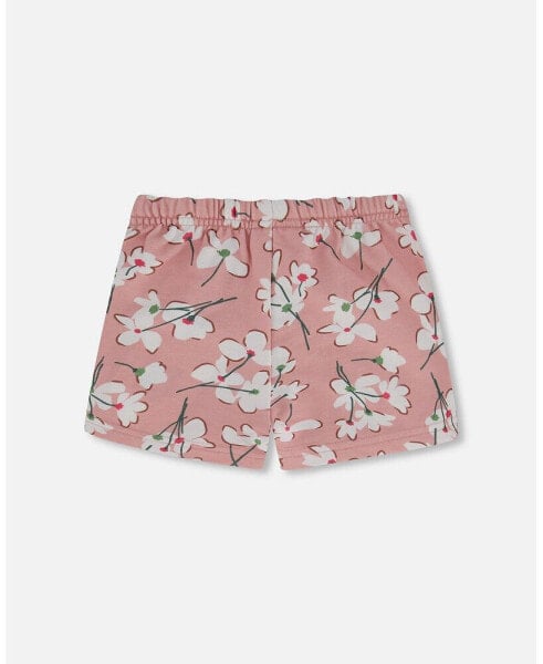 Baby Girl French Terry Short Pink Jasmine Flower Print - Infant