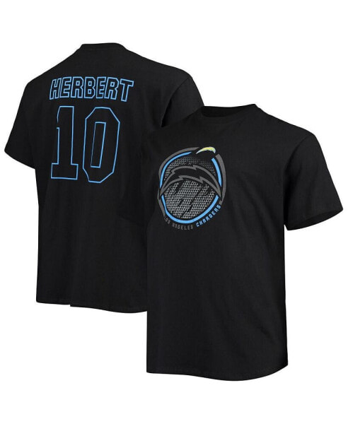 Men's Justin Herbert Black Los Angeles Chargers Big and Tall Color Pop Name and Number T-shirt