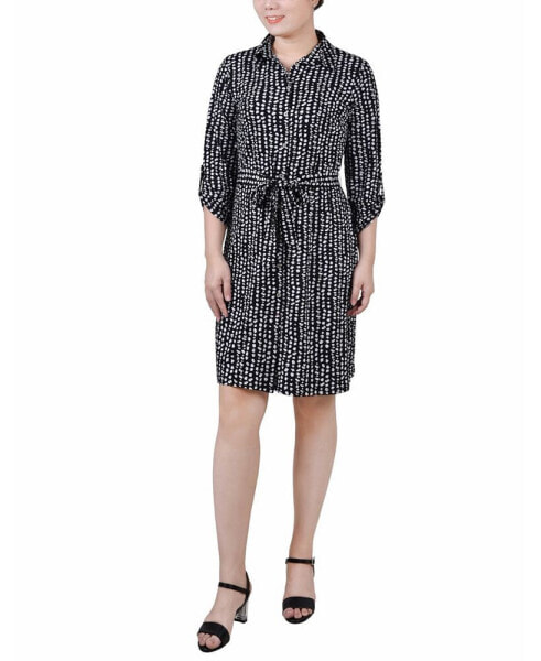 Petite 3/4-Sleeve Printed Shirt Dress