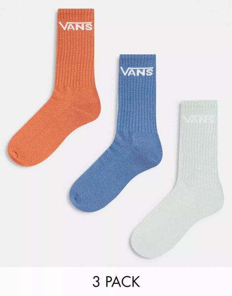 Vans 3 pack classic crew socks in blue, orange and light green