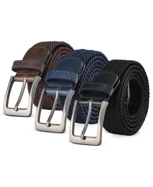 Men's Elastic Braided Stretch Belt Pack of 3