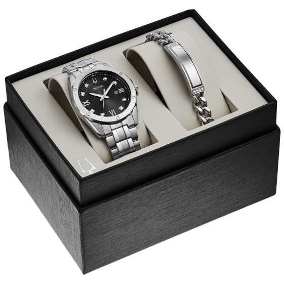 Bulova Men's Diamond Accent Watch and ID Bracelet Box Set 96K106