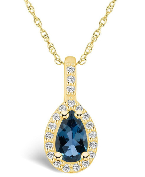 London Blue Topaz (1 Ct. T.W.) and Diamond (1/5 Ct. T.W.) Halo Pendant Necklace in 14K Yellow Gold