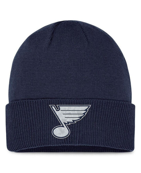 Men's Navy St. Louis Blues Authentic Pro Road Metallic Cuffed Knit Hat