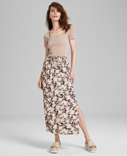 Women's Printed Pull-On Slit-Front Skirt, Created for Macy's