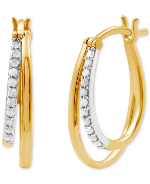 Diamond & Polished Double Oval Hoop Earrings (1/4 ct. t.w.) in Sterling Silver & 14k Gold-Plate