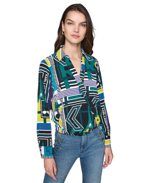 Women's Geo-Print Faux-Wrap Top