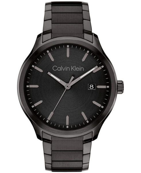 Men's 3H Quartz Black Stainless Steel Bracelet Watch 43mm