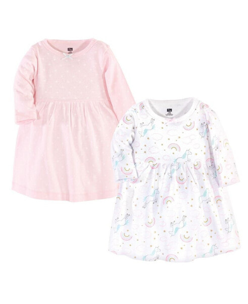 Baby Girls Cotton Long-Sleeve Dresses 2pk, Glitter Unicorn