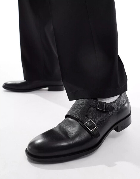 BOSS colby monk strap shoes in black leather