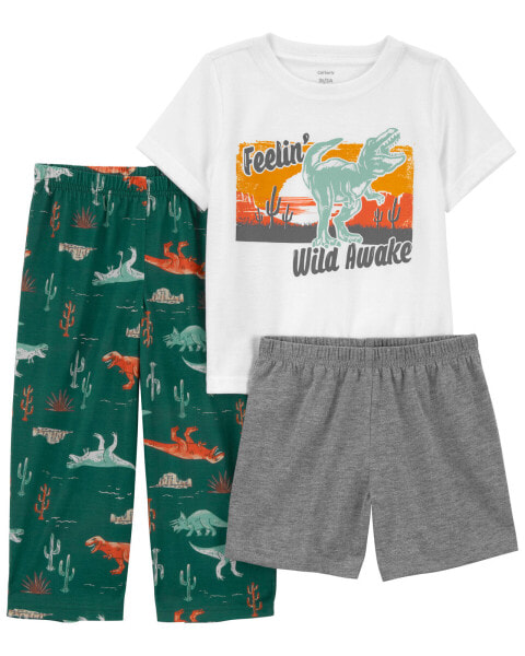 Toddler 3-Piece Dinosaur Loose Fit Pajamas 2T