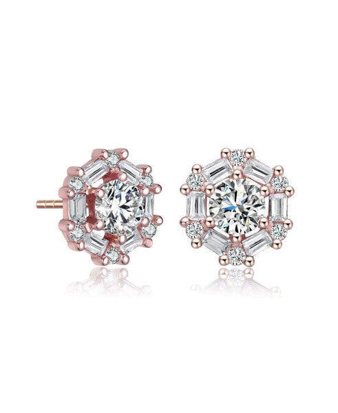 Round and Colored Baguette Cubic Zirconia Stud Earrings