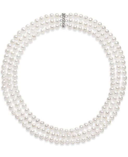 Belle de Mer cultured Freshwater Pearl Three Layer Necklace (7-8mm)