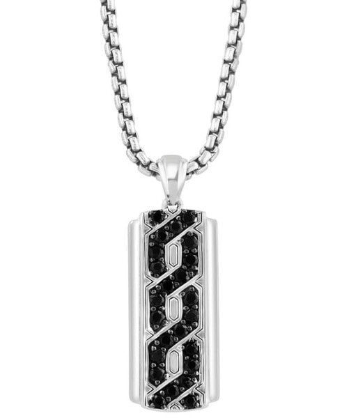 EFFY® Men's Black Spinel Dog Tag 22" Pendant Necklace (1-1/5 ct. t.w.) in Sterling Silver