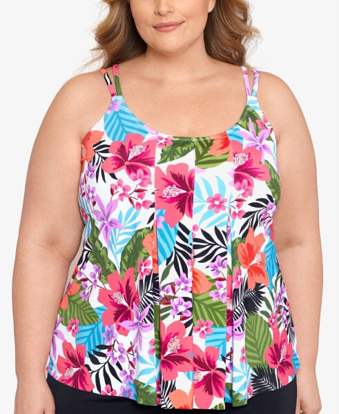 Swim Solutions Plus Size Pleated-Front Double-Strap Tankini Top Multi Size 18W