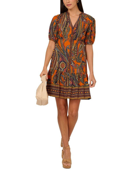 Women's Printed Puff-Sleeve A-Line Dress