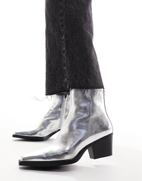 Pull&Bear pointed toe ankle boot in silver