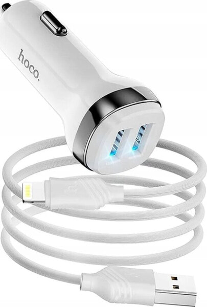 Ładowarka Hoco HOCO ładowarka samochodowa 2 x USB A + kabel USB A do Lightning 2,4A Z40 biała