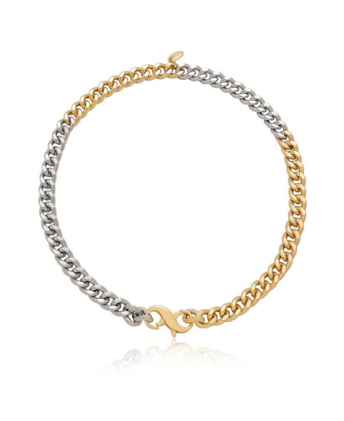 Mixed Metal Chain Link Rhodium and 18k Gold Plated Necklace