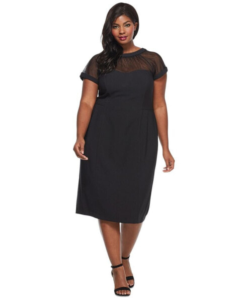 Plus Size Illusion-Trim Sheath Dress