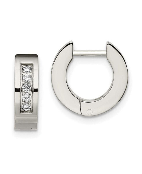 Stainless Steel Polished with CZ Hinged Hoop Earrings