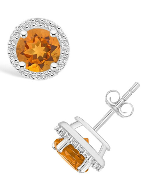 Citrine (1-1/2 ct. t.w.) and Lab Grown Sapphire (1/5 ct. t.w.) Halo Studs in 10K White Gold