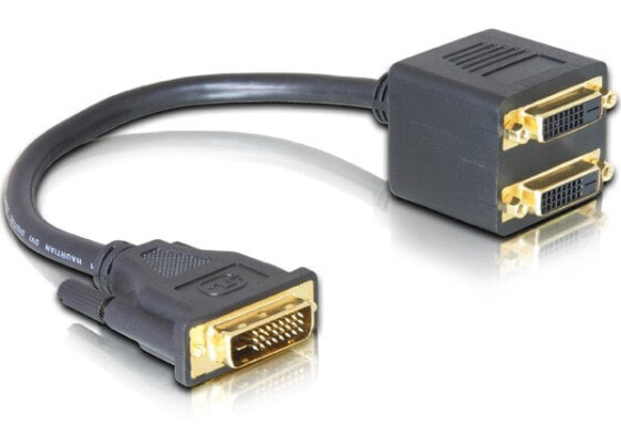 Преобразованное название товара: Переходник Delock Adapter DVI25 M > 2x DVI25 F - 0.2 м - DVI-I - DVI - Мужской - Женский - Черный