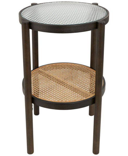 19" x 19" x 24" Rattan Pressed Tempered Glass Top Accent Table
