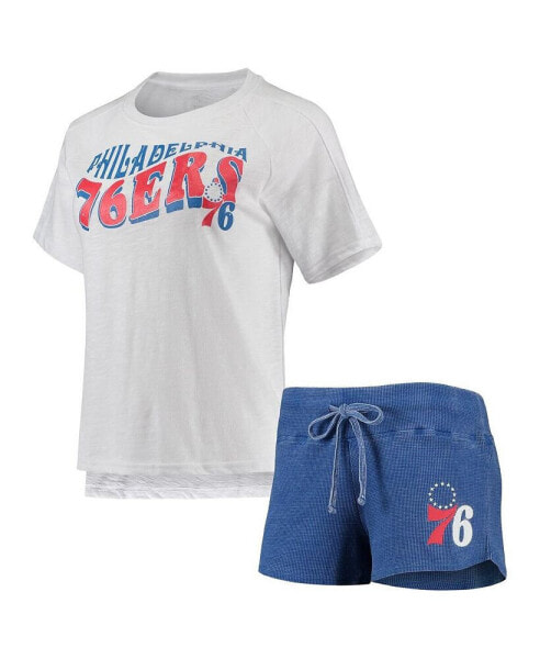 Women's Royal, White Philadelphia 76Ers Resurgence Slub Burnout Raglan T-shirt and Shorts Sleep Set