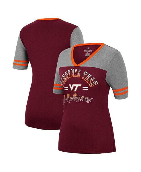 Women's Maroon, Heathered Gray Virginia Tech Hokies There You Are V-Neck T-shirt