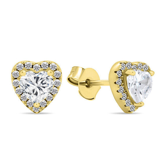 Romantic gold-plated earrings with zircons Heart EA574Y