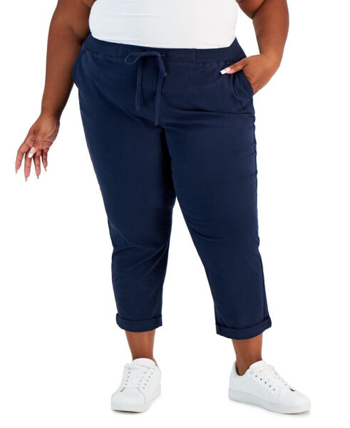 Plus Size Pull-On Cuffed Twill Ankle Pants, Created for Macy's