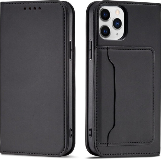 Hurtel Magnet Card Case etui do iPhone 12 pokrowiec portfel na karty kartę podstawka czarny