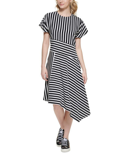 Women's Striped Asymmetrical-Hem Dress
